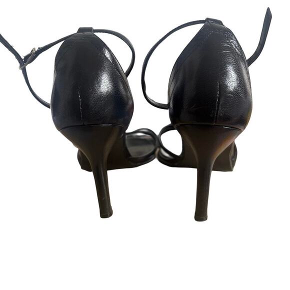 Y2K VTG. RARE NINE WEST BLACK LEATHER ANKLE STRAP FLOWER HEELS SZ. 6- 6.5 - Picture 6 of 8
